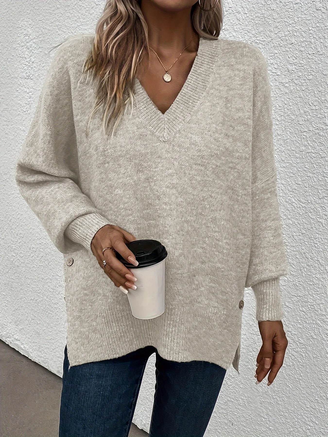 

Women's Casual Simple Loose V-Neck Knitted Top Autumn and Winter New Fashion Versatile Pullover Knitwear