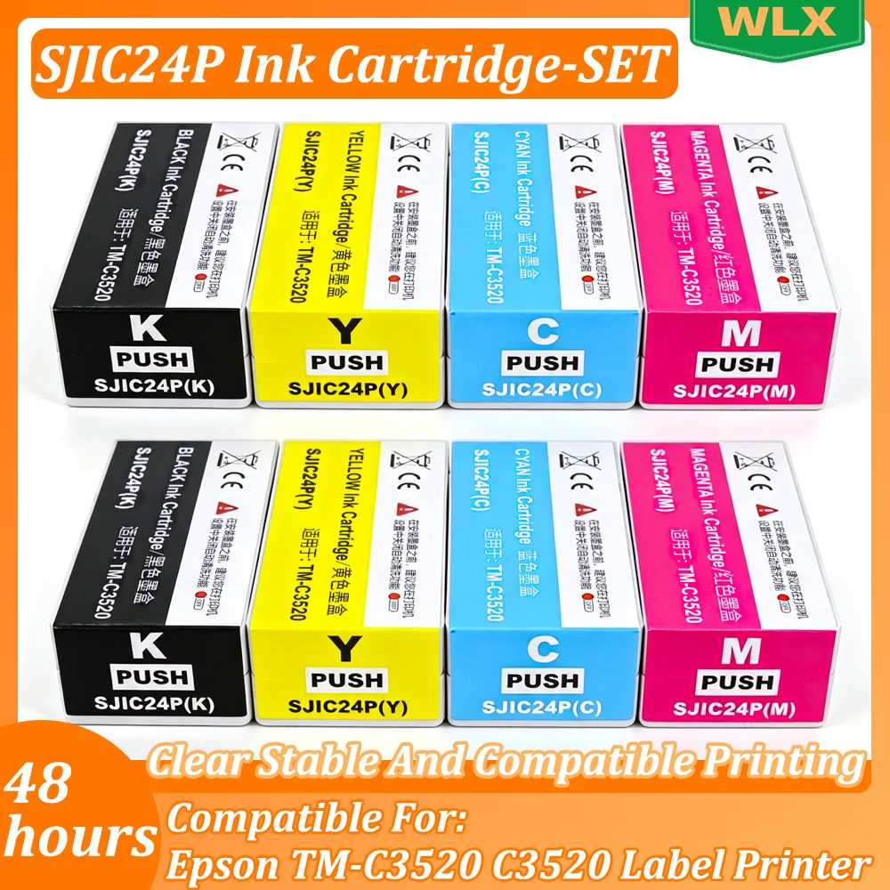 SET 24P SJIC24P Ink Cartridge 30ML Compatible For Epson TM-C3520 C3520 Label Printer KCMY With Chip Contains pigment ink