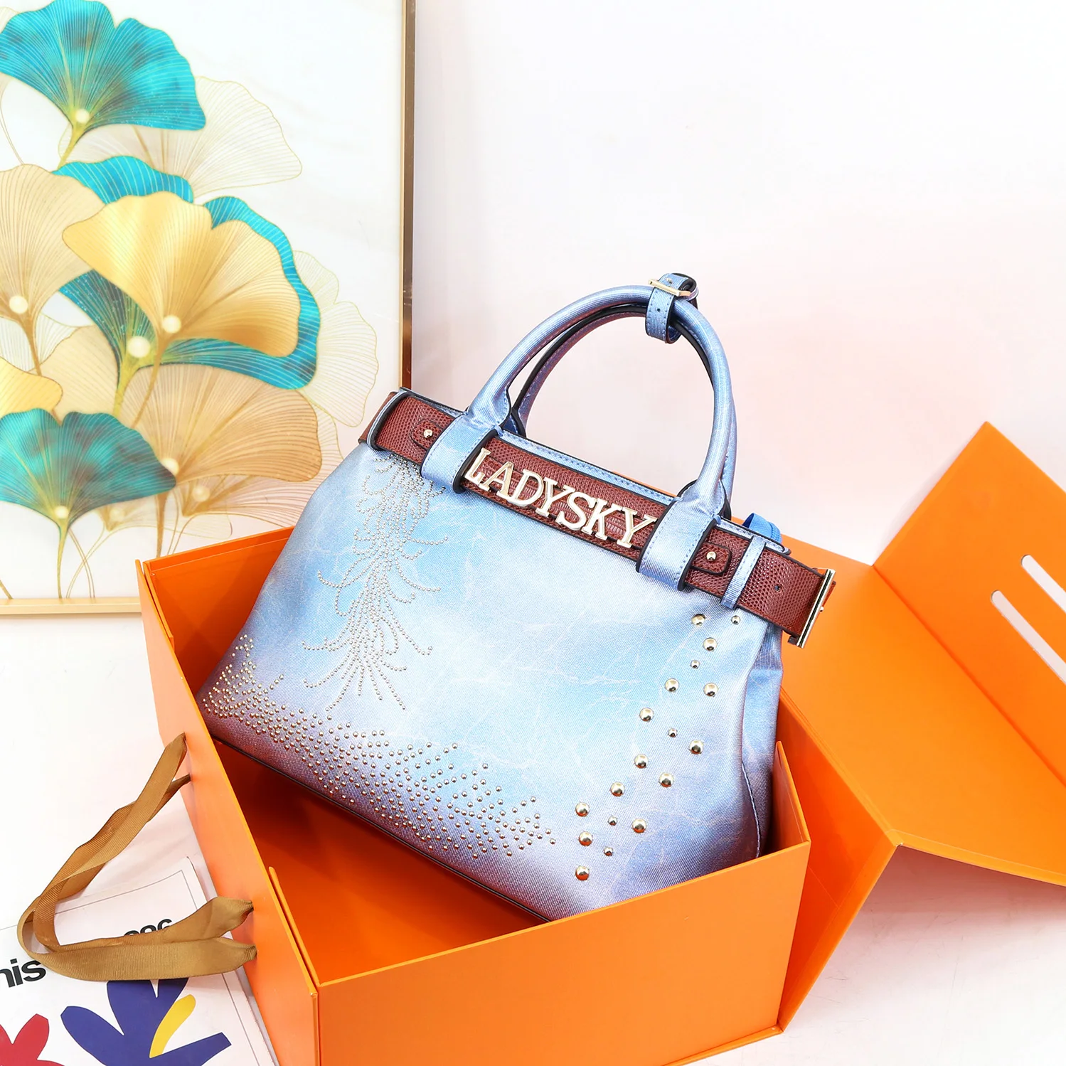 Ladysky Super Product Fashion Tote Bag for Women Super Personalized Metal Letter Handbag Playful Ladies Shoulder Jeans Bag Belt