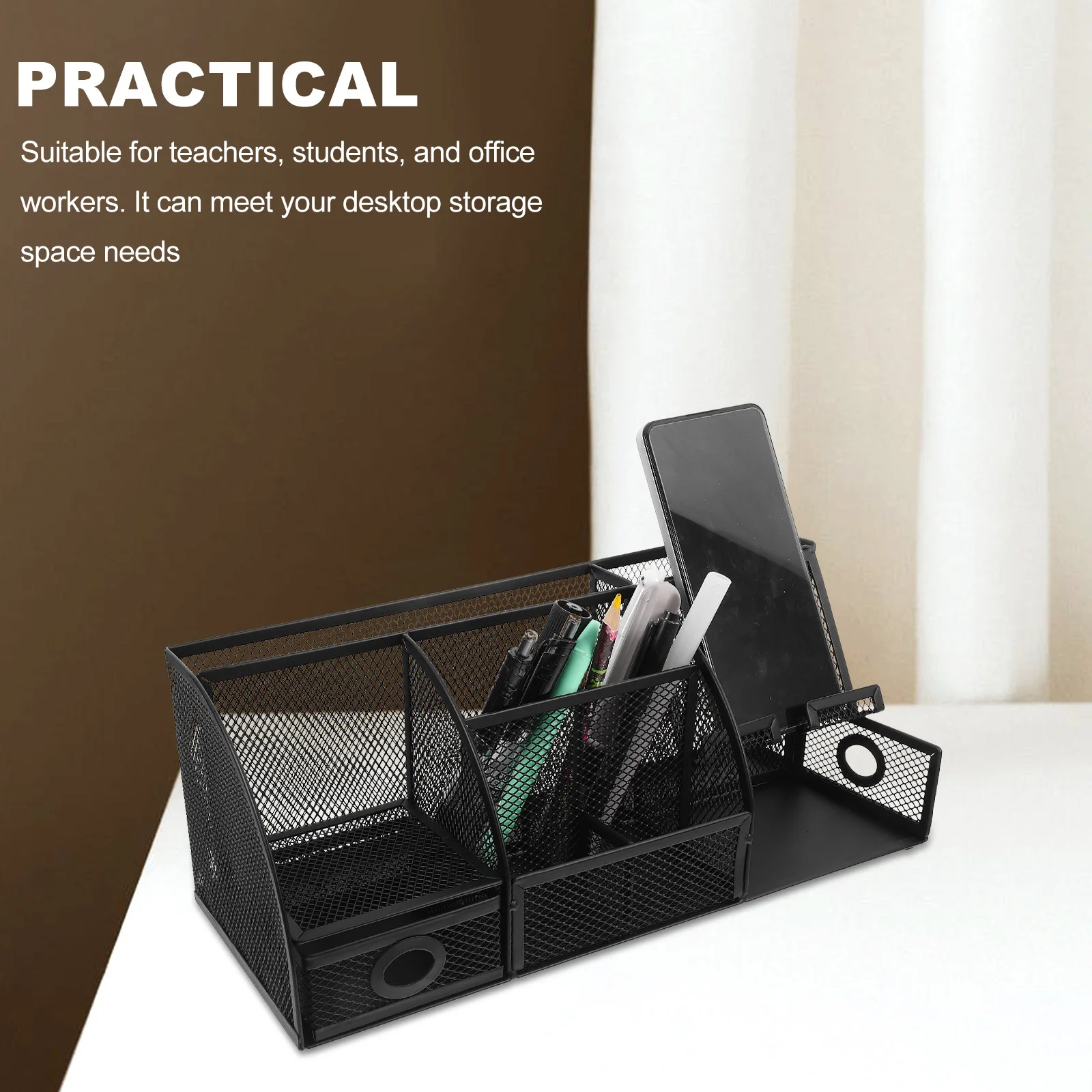 الحديد سطح المكتب حامل قلم شبكة معدنية المنظم مكتب عمل صندوق تخزين متعدد الوظائف منظم قرطاسية مساحة العمل حقيبة للتخزين #2