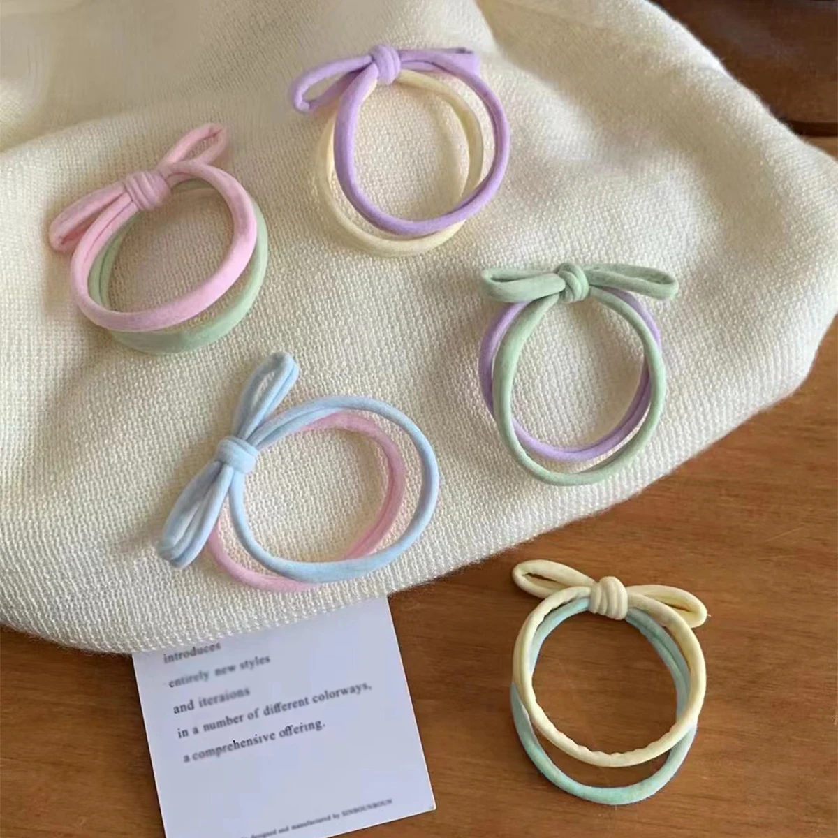 5 pcs ins high elasticity seamless hair bands tie ponytail bow towel ring cream color double strand headband leather band suitab