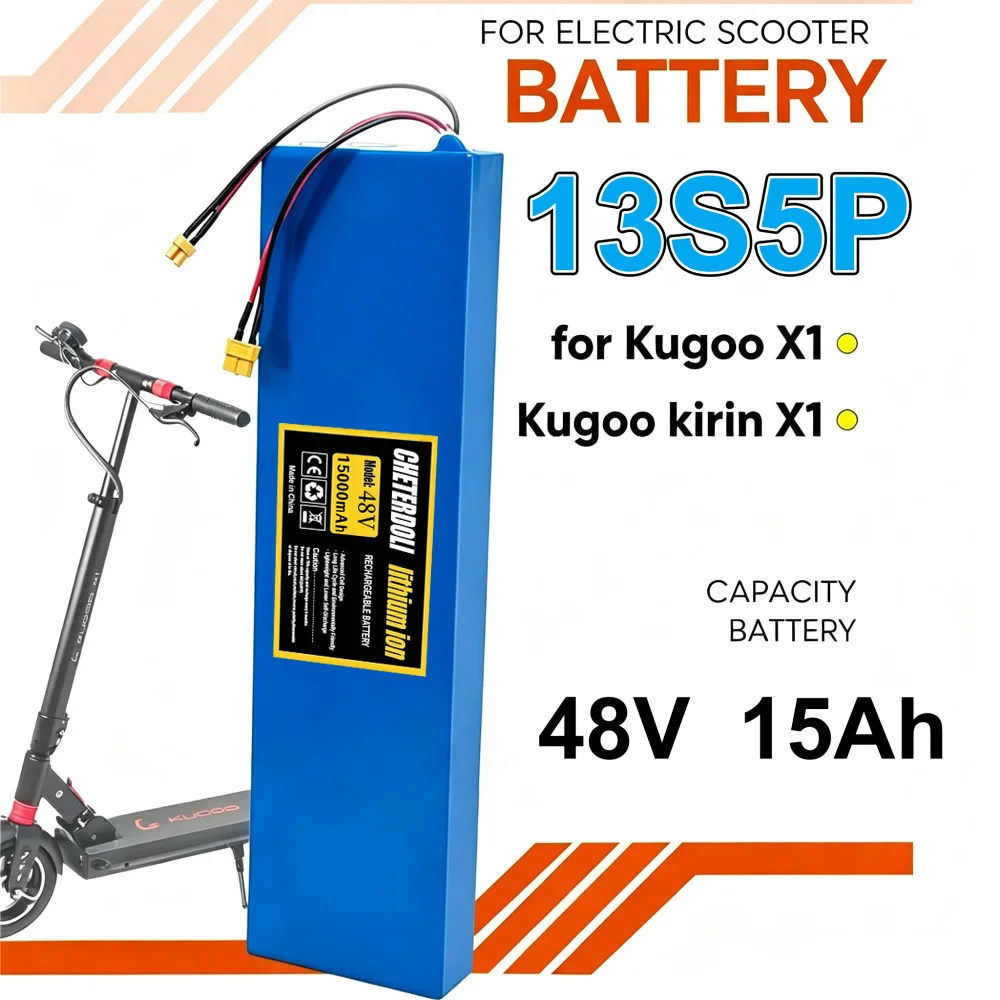 13S5P 48V 15Ah Rechargeable Lithium Battery Pack with BMS Spare Power Battery for Kugoo X1 JOYOR F5S+ Electric Scooter