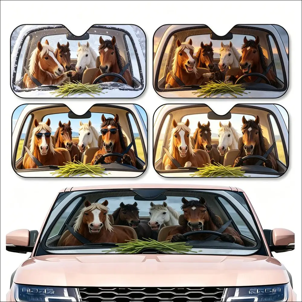

Abstract horse driving Sun Visor Car Windshield Sunshade | Reusable Aluminum Foil UV Heat Insulation Sun Visor Cover