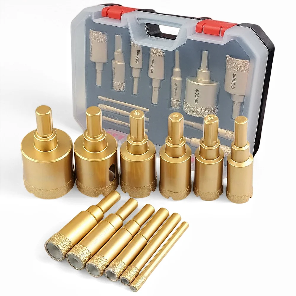 12PCS 6-35mm Diamond Coated Drill Bits Set Triangle Handle Drill Ceramic Tile Hole Saw For Glass Marble Granite Stone Porcelain