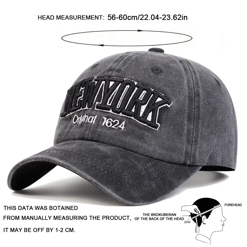 للجنسين نيويورك 1624 التطريز غسل قبعات البيسبول الربيع والخريف في الهواء الطلق قابل للتعديل قبعات غير رسمية واقية من الشمس قبعة قبعة رياضية