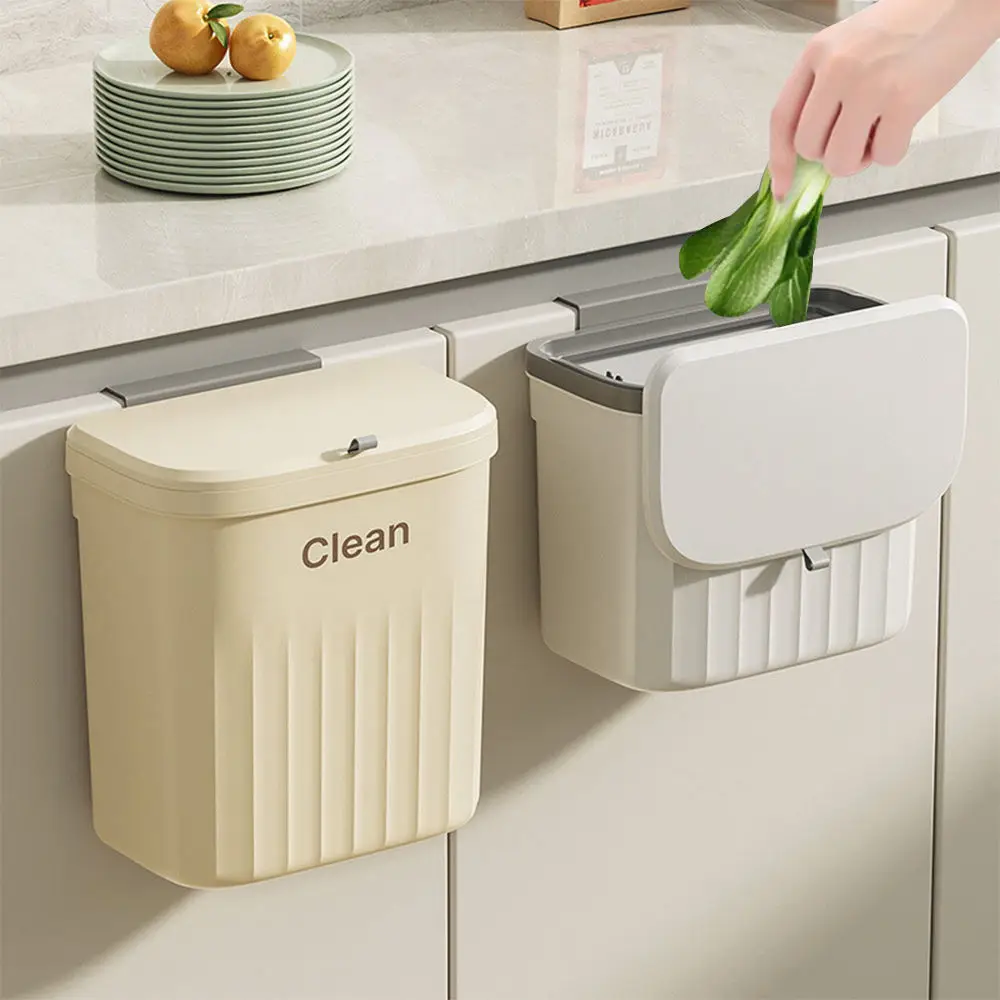 8.5/12L Kitchen Trash Can Wall Mounted Garbage Can With Lid Hanging Trash Bin For Cabinet Under Sink Bathroom Kitchen Trash Can