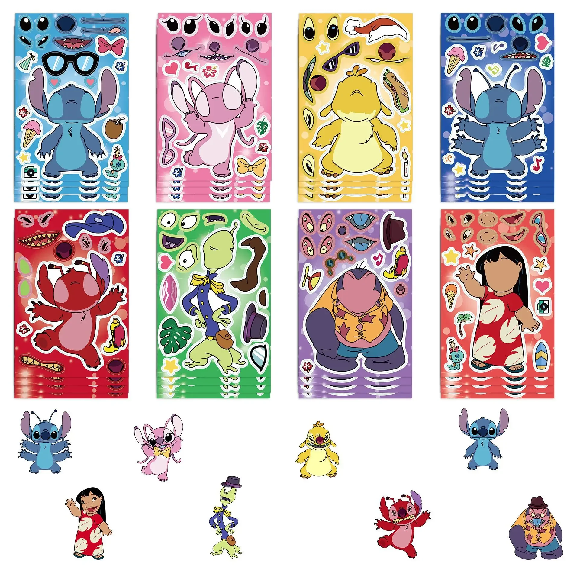 8Sheets Disney Cartoon Stitch Stickers Make A Face Puzzle Stickers Kids Make Your Own DIY Game Children Jigsaw Education Toys