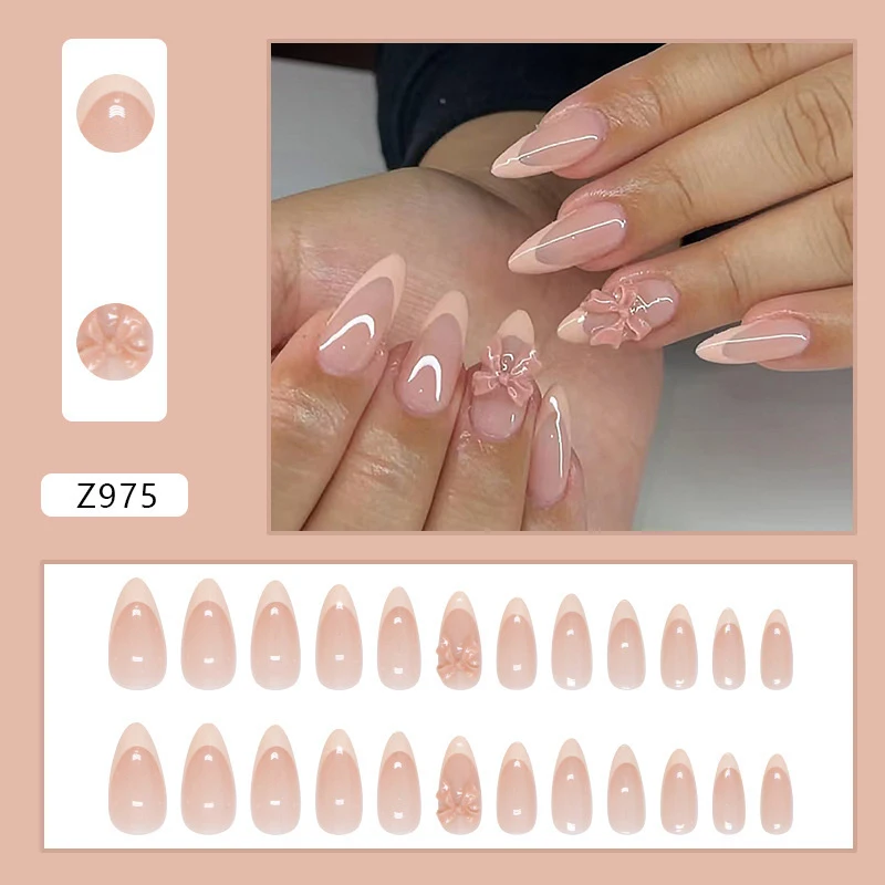 24 Uds Halo flor francesa uñas postizas usable impermeable prensa en Nail Art cobertura completa falso creativo DIY accesorio de uñas