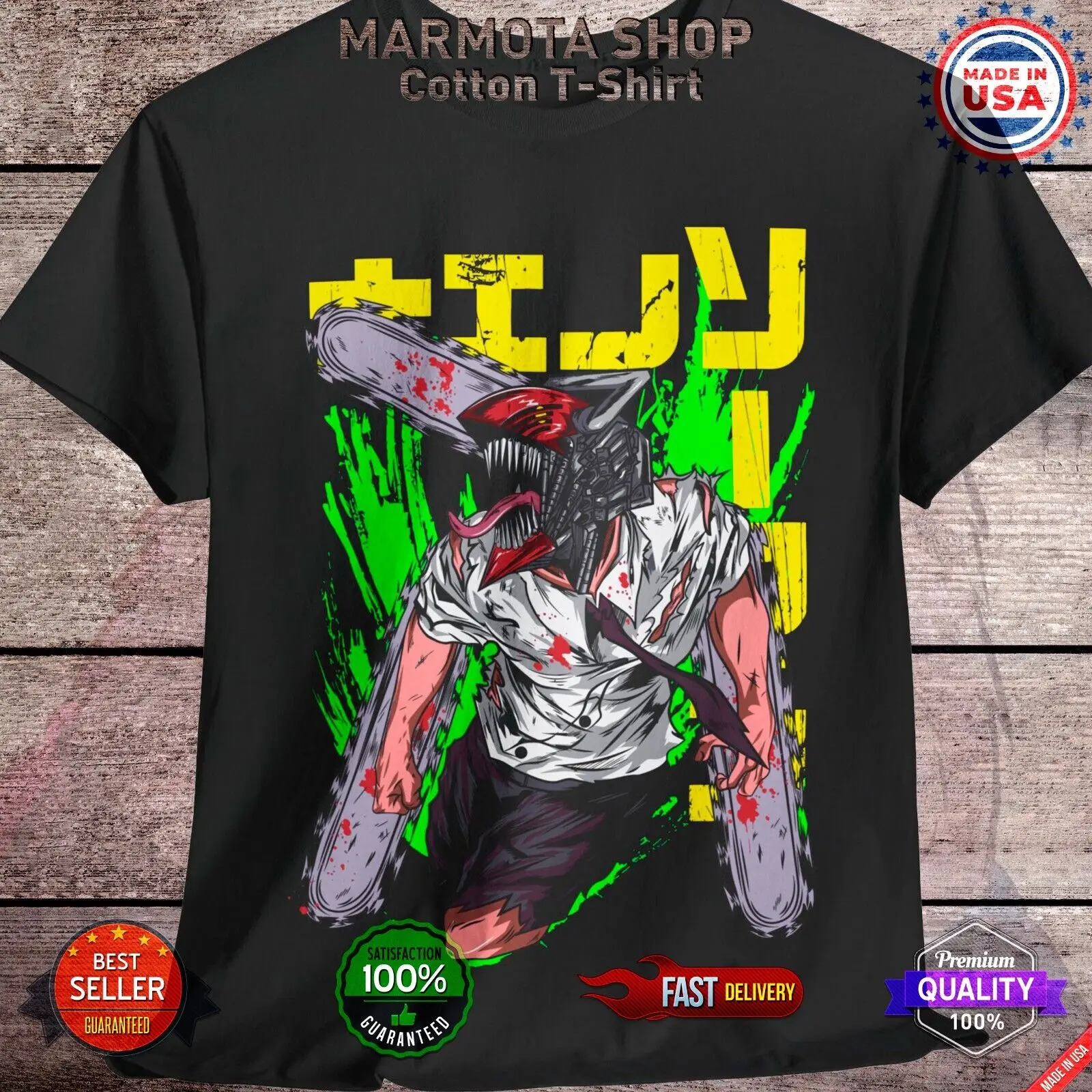 Denji Chainsaw Man Shirt Anime Tee T-Shirt Manga Otaku Makima Unisex All Size