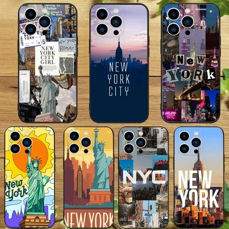 NEW YORK Statue Of Liberty Phone Case For iPhone 15 14 13 12 11 Pro Max Xs Xr X 7 8 Plus 12 13 Mini Silicone Black Cover