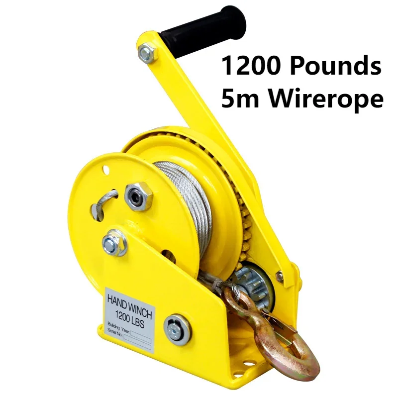 1200 Pounds 5m Wirerope Hand Operated Winch Bidirectional Self-locking Small Portable Winch Manual Traction Hoist Winch Crane