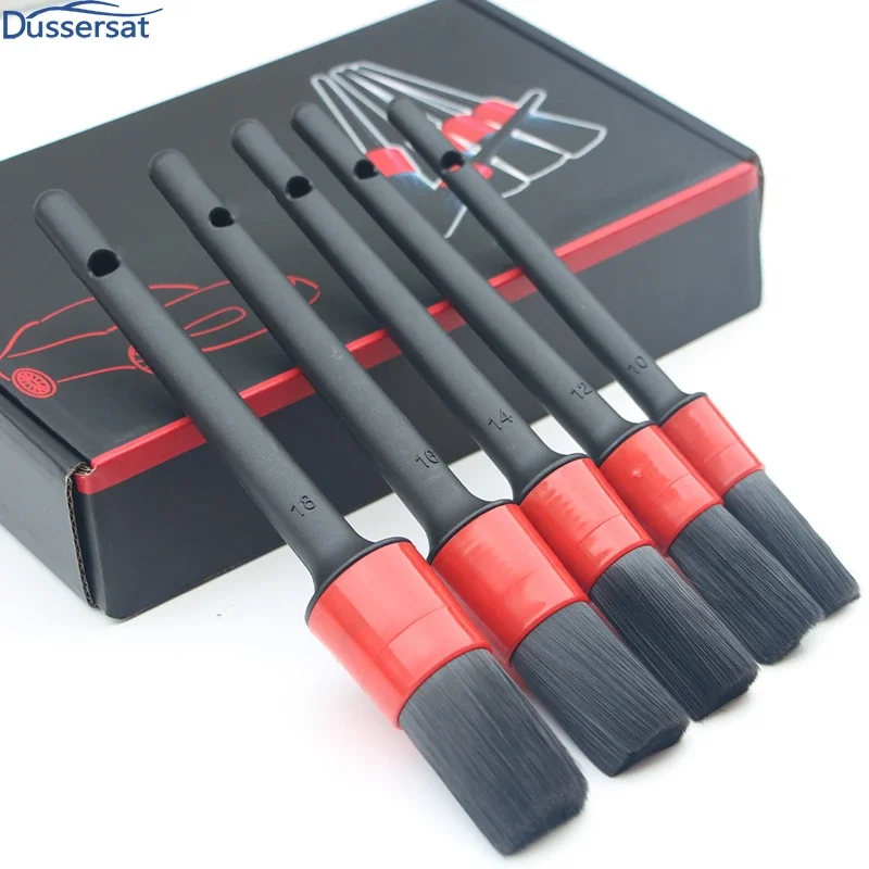 5-Piece Car Detailing Brush Kit - Soft Bristles, Tire & Detail Brushes, Long Handle, Boar & Synthetic Fibers,Auto Cleaning Tools