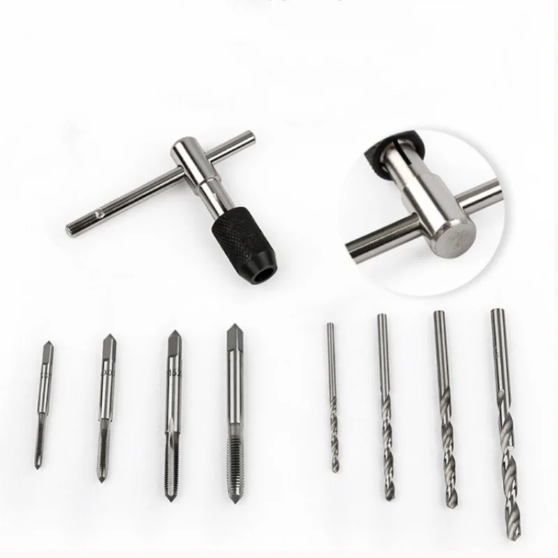 Portable 6/9pcs T-type Tap Wrench Set Drill Set Hand Tapping Tools Machine Screw Thread Tap Twist Bit M3/M4/M5/M6/M8 DIY Tool