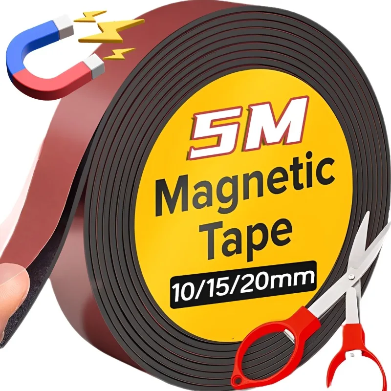 5/1M Self Adhesive Rubber Magnet Tape Strong Flexible Magnetic Strip for Fly Screen Mosquito Nets Home Office Storage Supplies