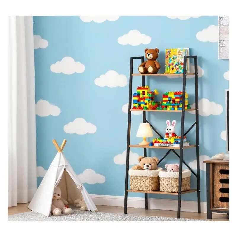 

Rustic Industrial Wooden Metal Ladder Bookcase Shelf for Home Decor and Storage