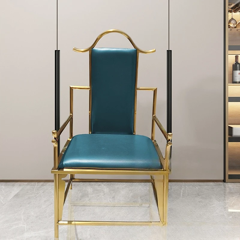 

leather master chair, light luxury stainless steel, simple modern home classical tea table chair, office backrest chair