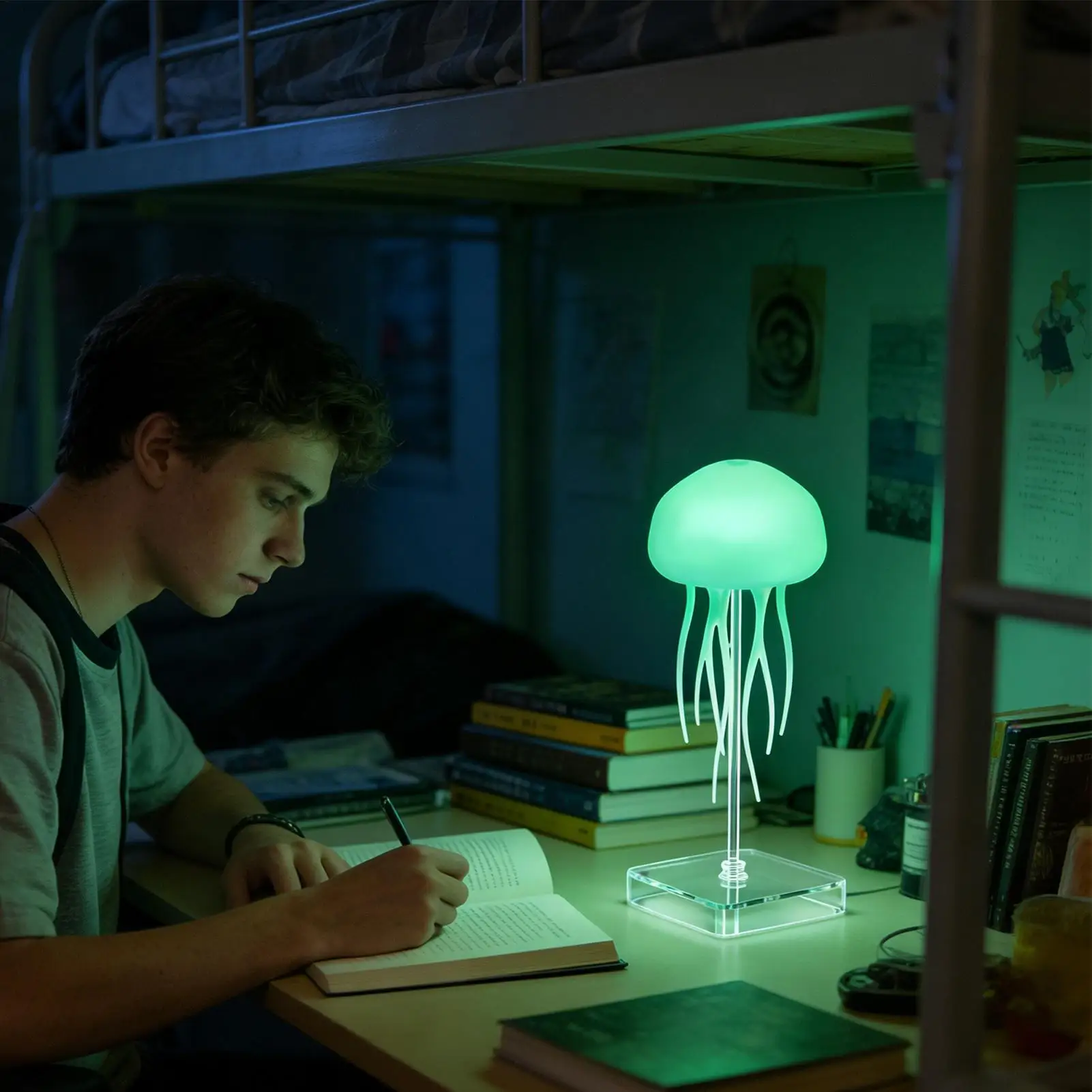 Floating Jellyfish Lamp RGB Gradient Voice Activated Atmosphere Light Jellyfish Cute Desk Lamp For Living Room Bedroom