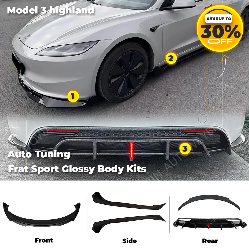 FRAT Sport Per Tesla Modello 3 Highland 2023-202 Kit Corpo Lucido Carbonio Nero Paraurti Labbro Diffusore Posteriore Spoiler Tuning Accessori