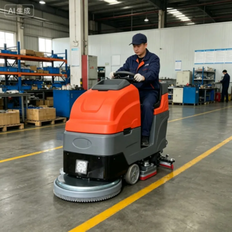 Long-Lasting Automatic Walk-behind Battery Powered Floor Scrubber for Parking Lot, Garage, and Underground Concrete Cleaning