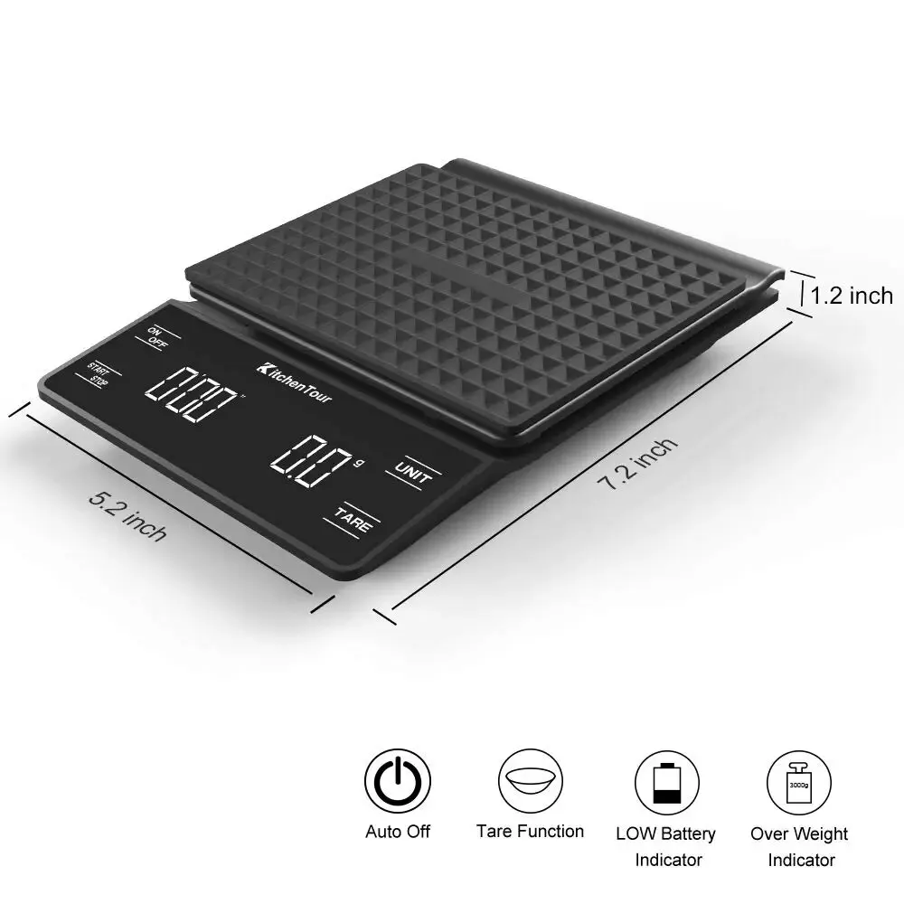 Kitchen Tools Coffee Scale with Timer Digital Multifunction Weighing Scale 3kg/0.1g Pour Over Drip Espresso Scale LCD Display