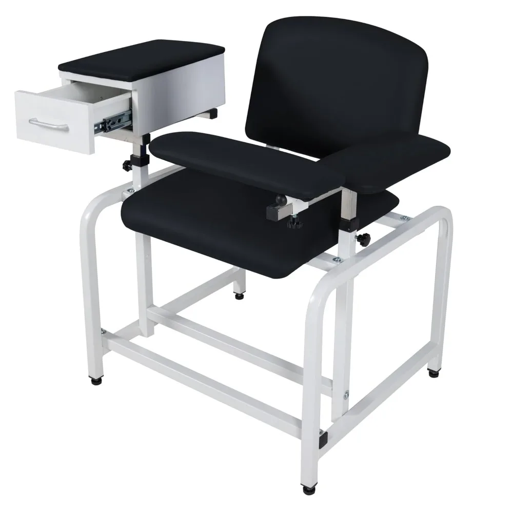 

Phlebotomy Chair with Drawer Extra Thick Padded Blood Drawing Chair with Adjustable Armrest, Lab Blood Draw Chair (Black)