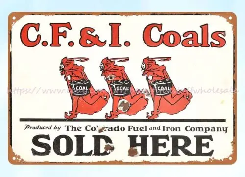 rusty replicas wall art C.F. & I. Coals Sold Here w-3-Devil Logo metal tin sign