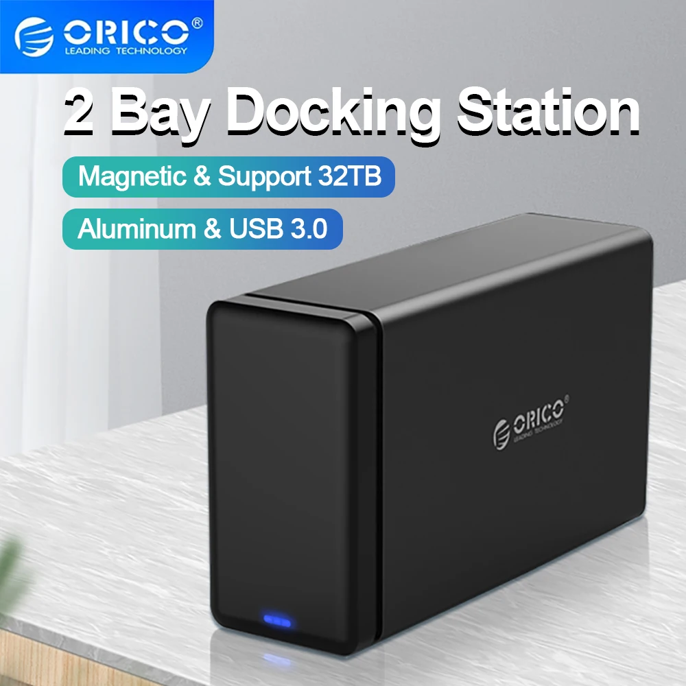 ORICO NS Series 2 Bay 3.5'' USB3.0 HDD Docking Station Aluminum HDD Enclosure Support UASP 48W Power Adapter MAX 32TB HDD Case