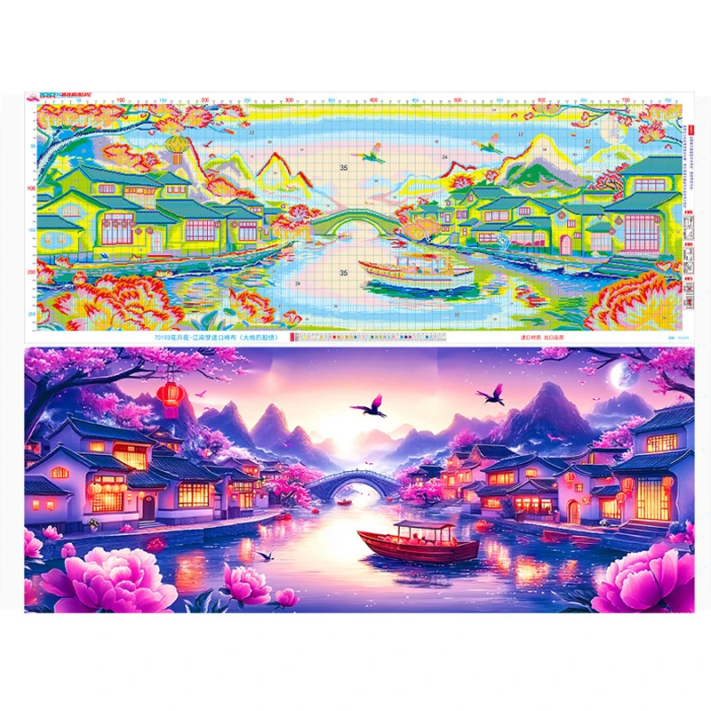 9ct 230x90cm Purple Scenery Embroidery DIY Chinese Style Printed Kits Cross Stitch Needlework Set Home Decor Crafts