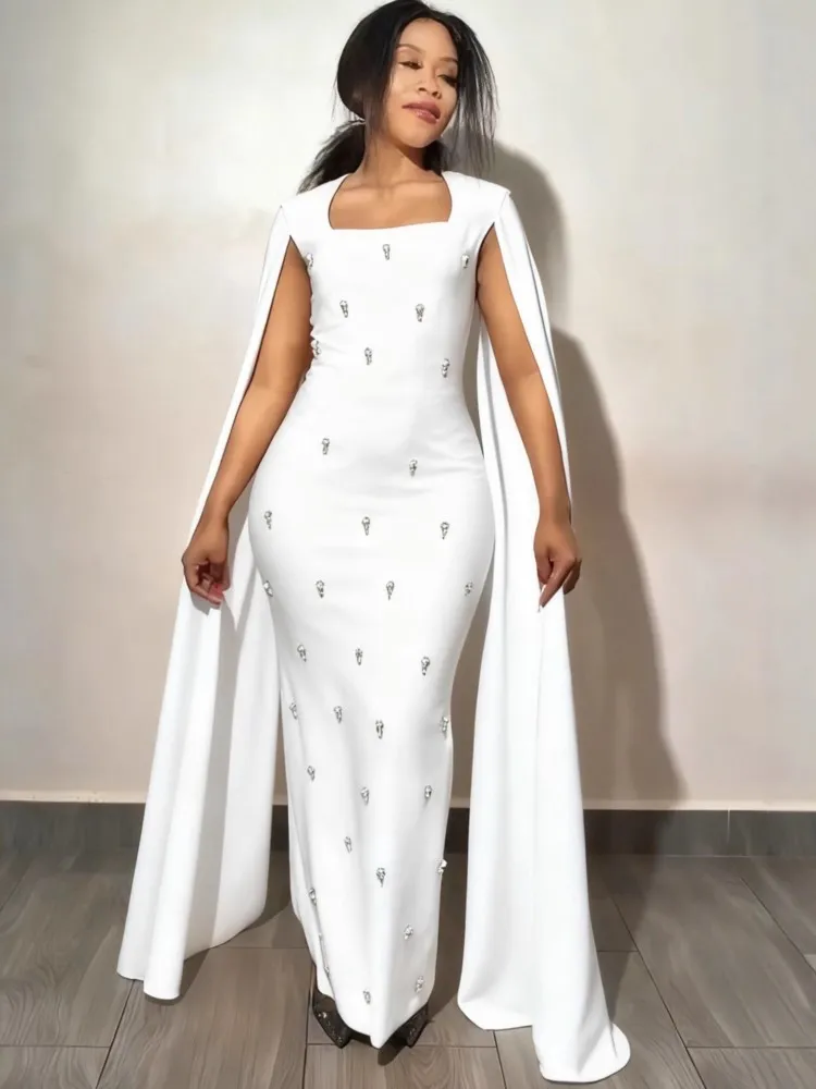 Newest Fashion 2026 Designer Party Slash Neck Vestidos Women's Formal Sleeveless Luxurious Beaded Prom Long Maxi Dress