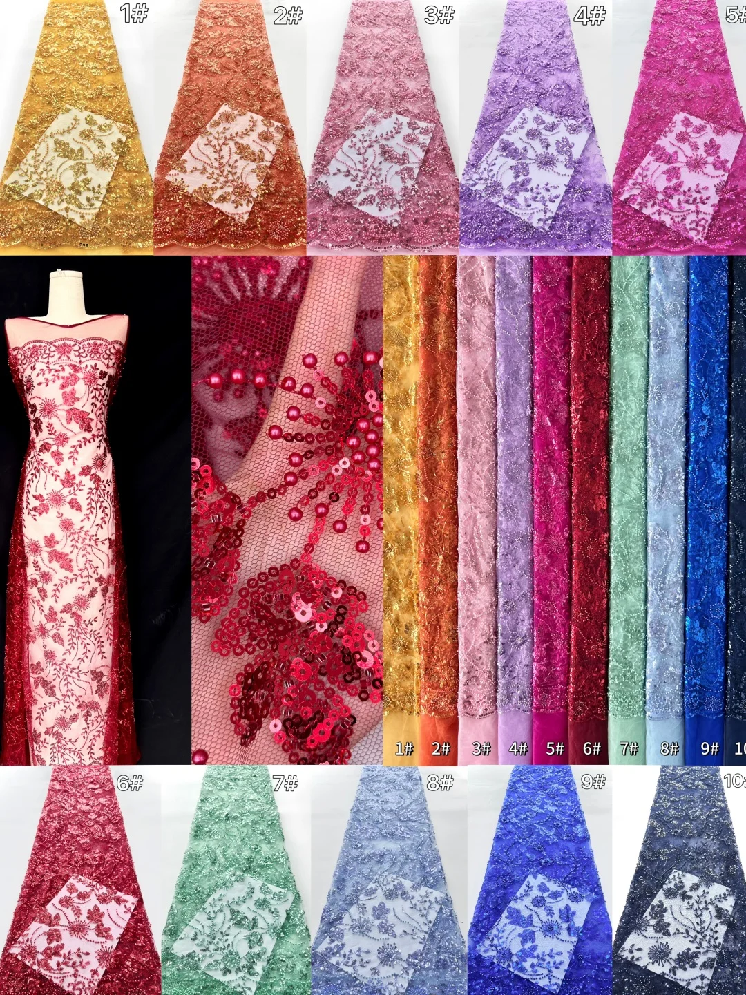 

2026Wholesale Elegant Embroidery Tulle Lace Fabric with Beads & Stones – High Quality for Party Evening Dresses NN6815_E