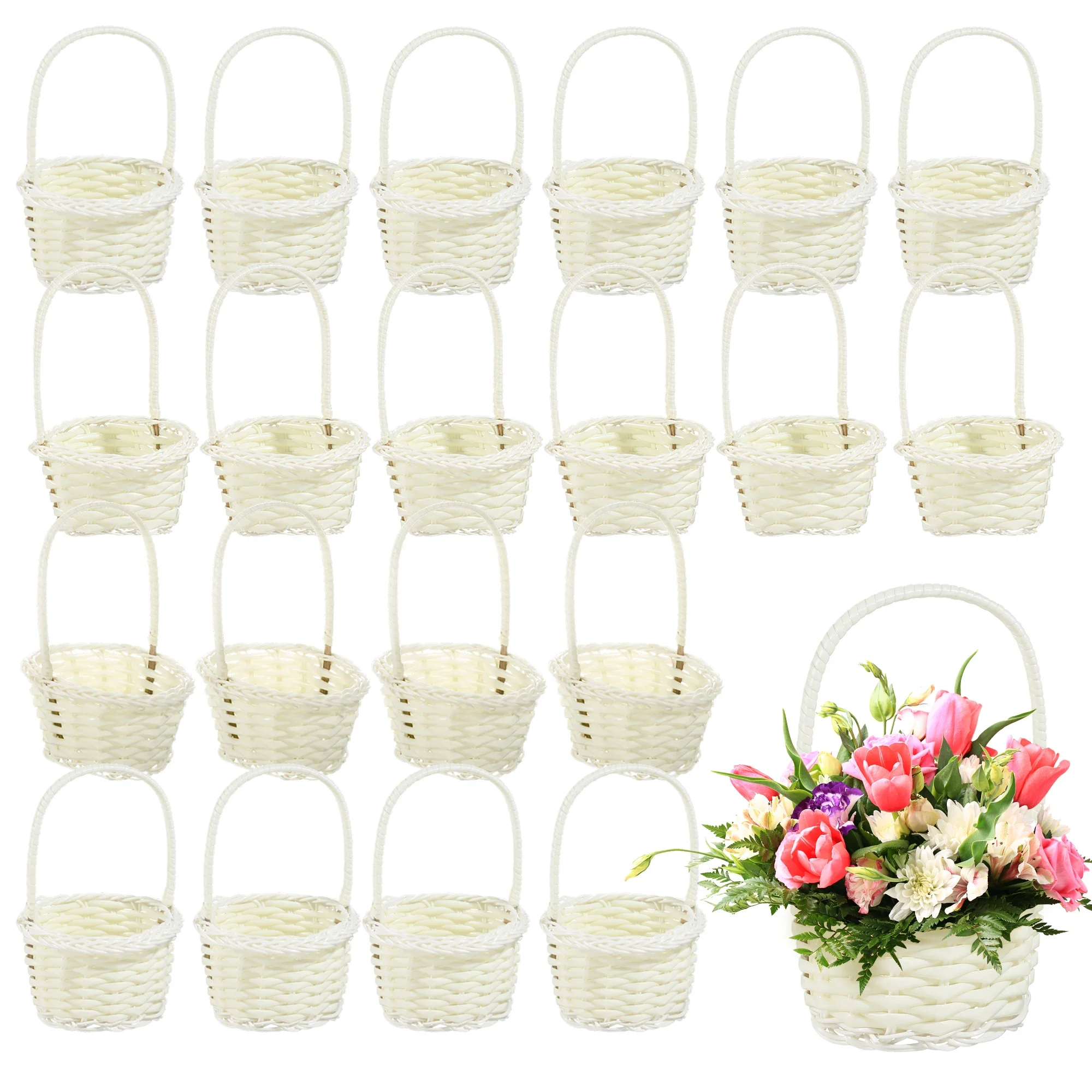 

Hand-woven Wedding Flower Basket With Handle Wicker Sundries Basket Wedding Flower Girls Basket for Picnic Basket Fruit holder