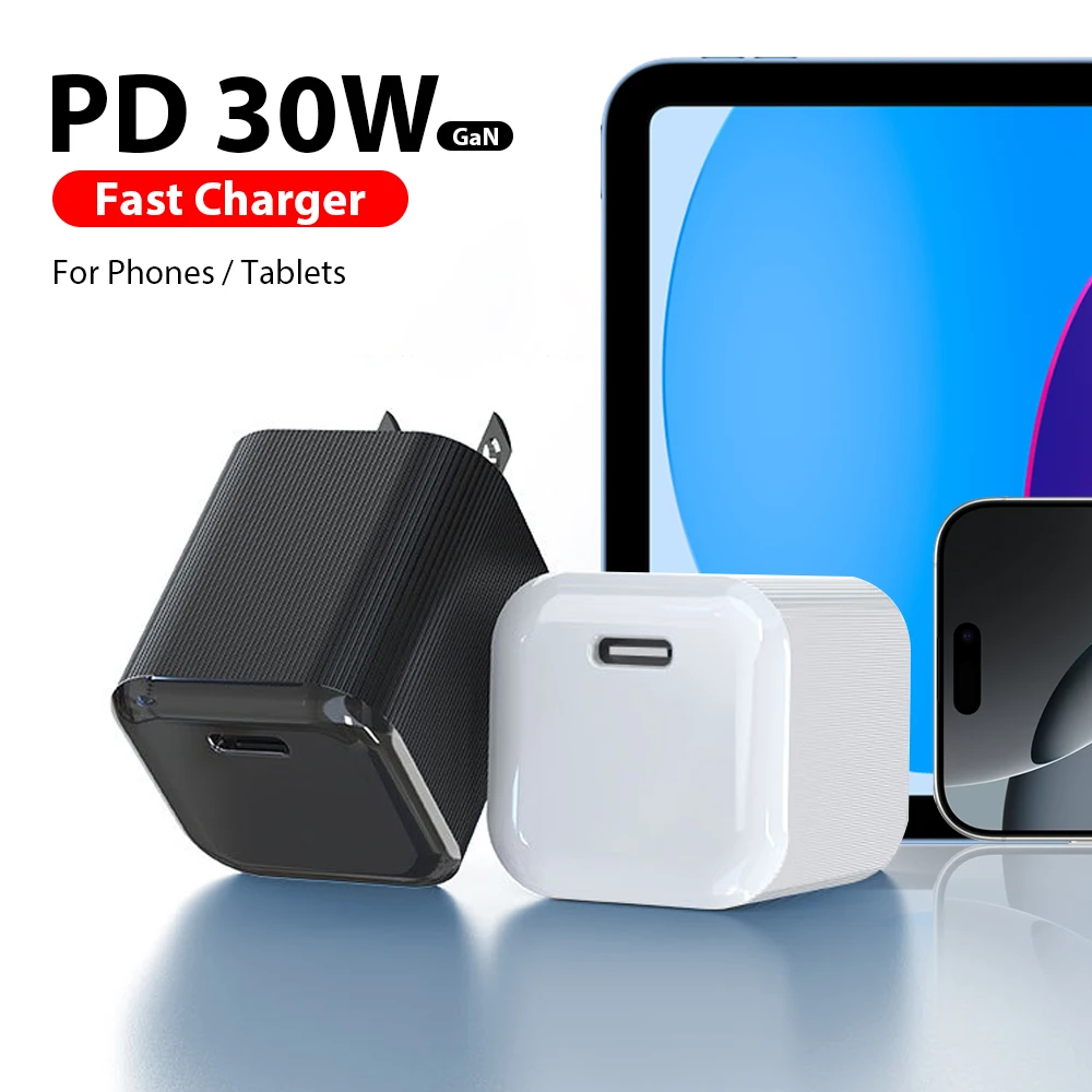 

PD 30W GaN USB Type C Fast Charger For iPad A16 10 9 10th 9th Generation Air 13 Pro 11 12.9 Mini 6 7 iPhone 15 16 Quick Charging