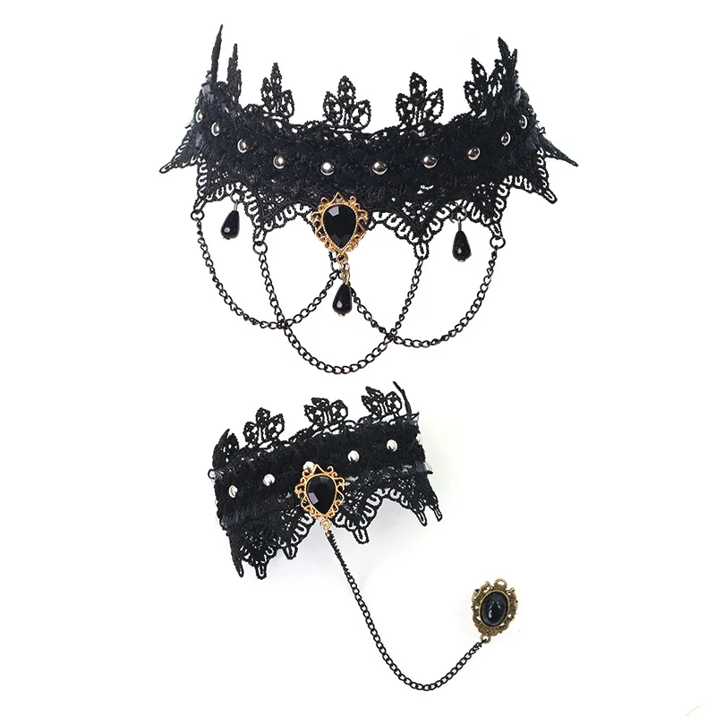 Gothic Lace Beads Tassel Necklace Accessories Dress Set Fashion Retro Lace Women