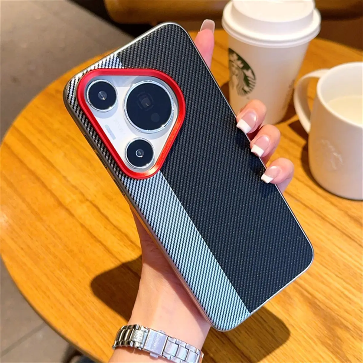 

Luxury Carbon Fiber Texture Case for Huawei Pura 70 Pro/Ultra Electroplated Frame, Spliced Design Slim Shockproof Cover Premium