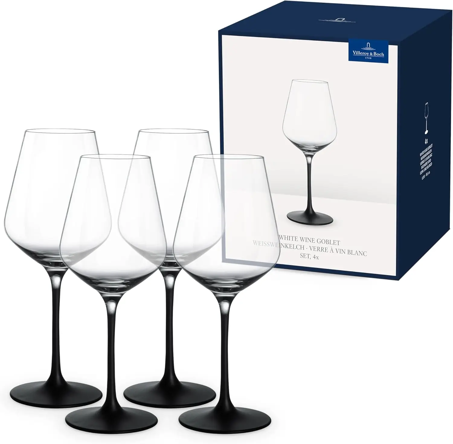 

Manufacture Rock Set of 4 White Wine, Crystal Glass Black Stem, Dishwasher Safe