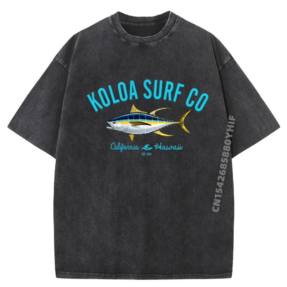 

Мужские забавные потертые топы Koloa Surf с желтым плавником и тунцом, легкие футболки с рисунком для мужчин, классическая стираная рубашка