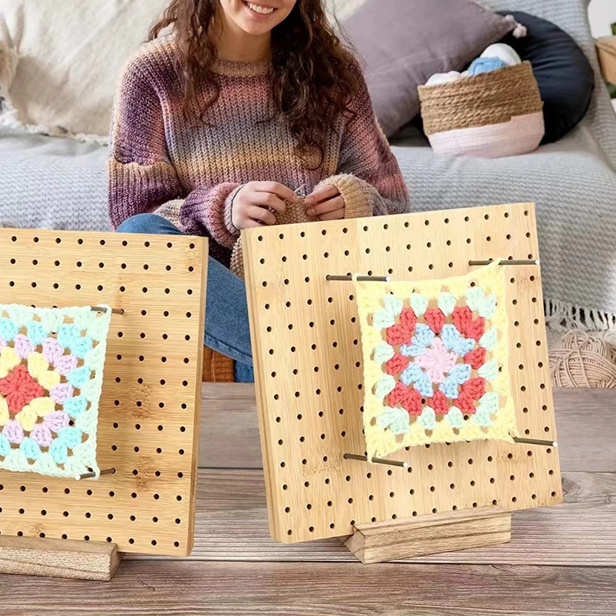 

1Pcs Wooden Crochet Knitting Board Reusable Handcrafted Knitting Square Blocking Mat Artwork Needlework Lovers Sewing Supplies