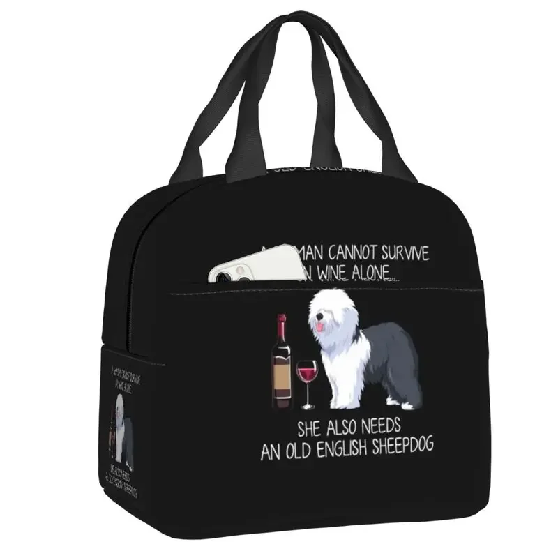 Bichon Frise And Wine Funny Dog Portable Lunch Box Waterproof Pet Puppy Thermal Cooler Food Insulated Lunch Bag Office Work