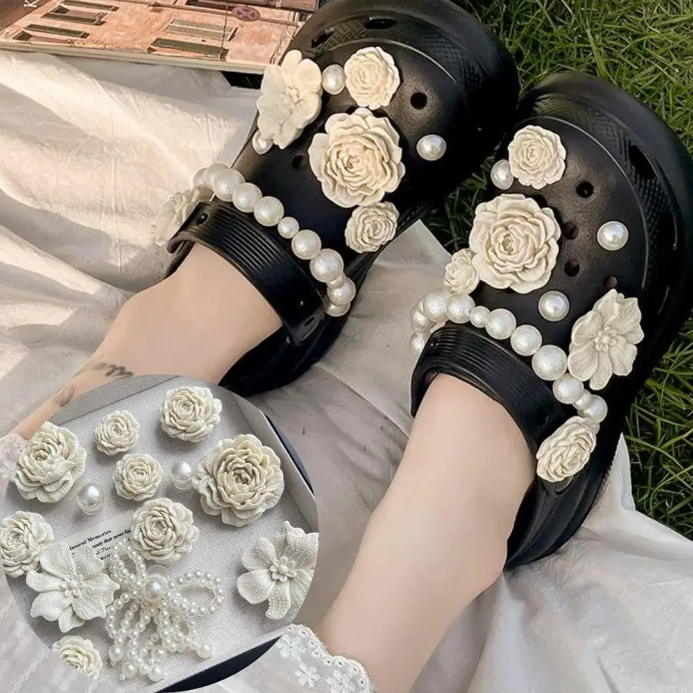 

1Set Fashion Pearl Bow Shoe Charms Set 3D Flower Shoes Chain Shoes Decorations DIY Detachable Shoe Buckle Shoes Accessories Hot