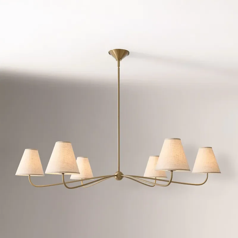 Modern 6-Light Pendant Light with Fabric Shades Adjustable Linear Chandelier for Hotel Dining Room Living Room Kitchen Island