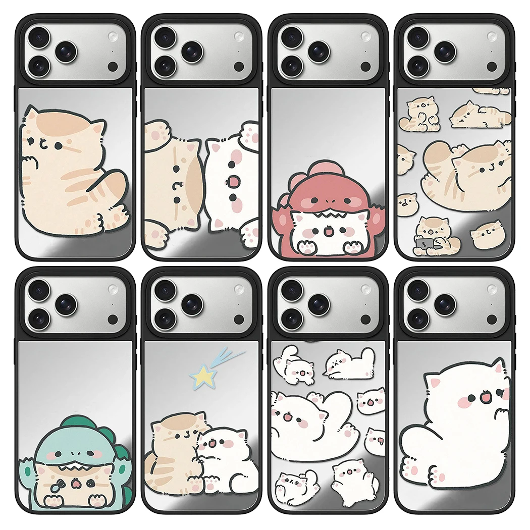 

Mirror Surface Magnetic Phone Case Cover for IPhone 13 14 15 16 17 Pro Max Case for IPhone 17 Air Cute Cat Lovers Pattern
