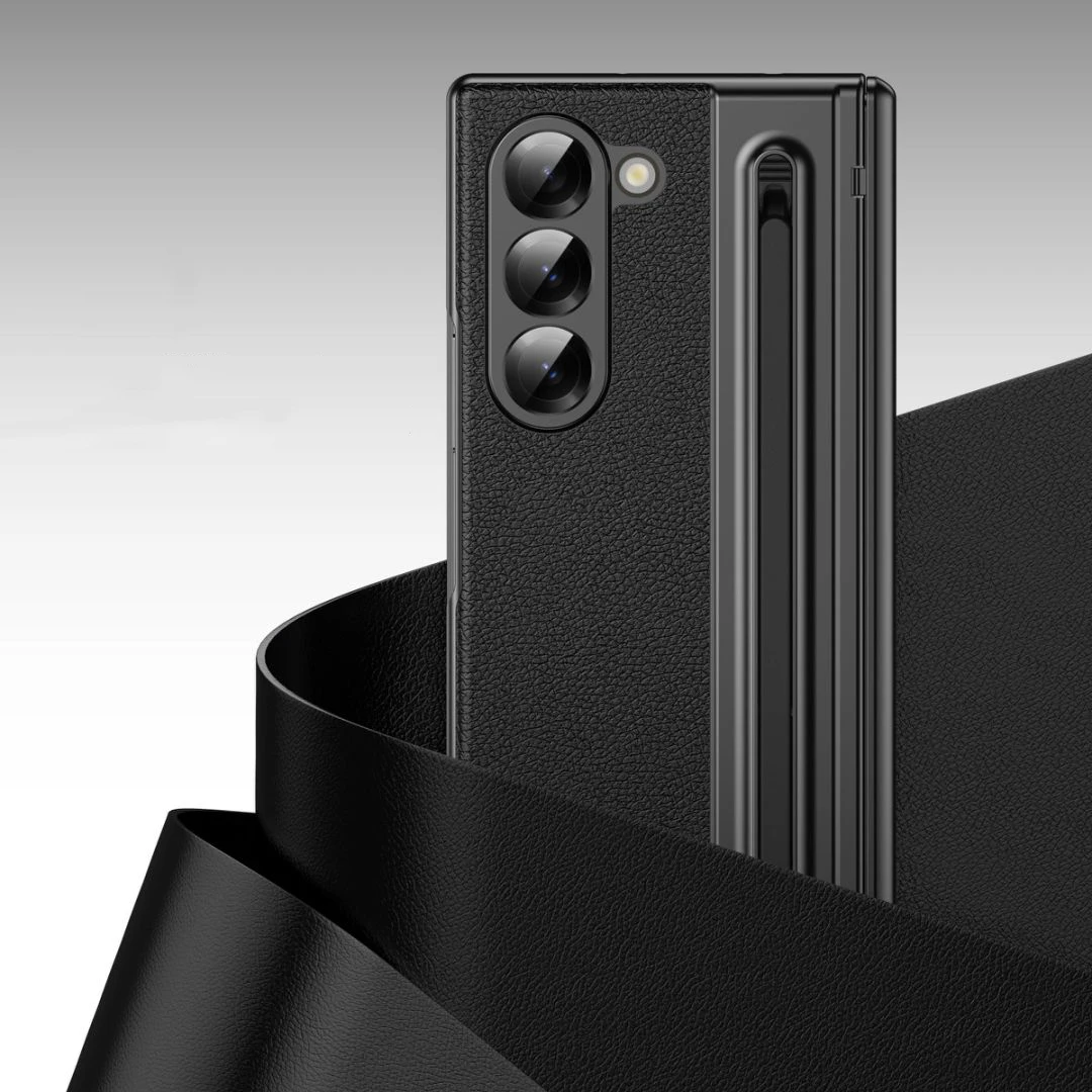 S Pen Handyhülle für Galaxy Z Fold7, Scharnierschutz und integrierter Displayschutz, Leder-Handyhülle für Fold6, Fold 5/4/3, Schwarz – Detail 5