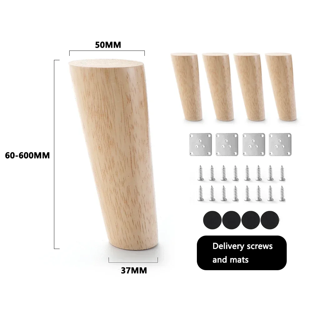 4Pcs Height10-30cm Solid Wood Furniture Legs, Inclined Cone Sofa Bed Cabinet Table and Chair Replacement Feet Sloping Foot