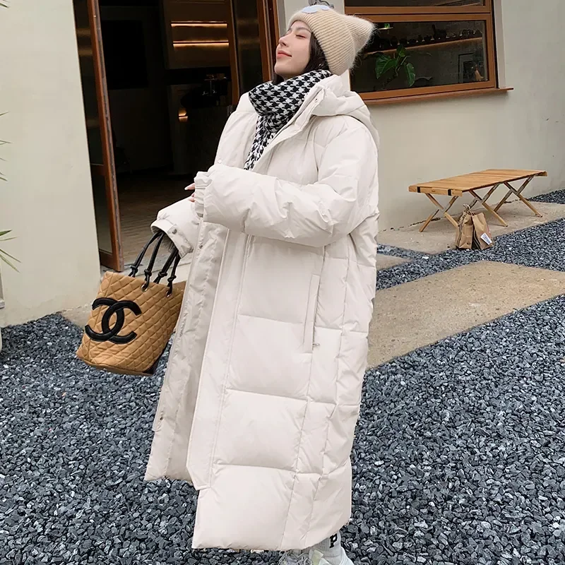 Women\'s Black Down Jacket Hooded Long Cotton Clothes Winter Warm Thicken Windproof Korean Fashion Loose Oversized Coat Tops