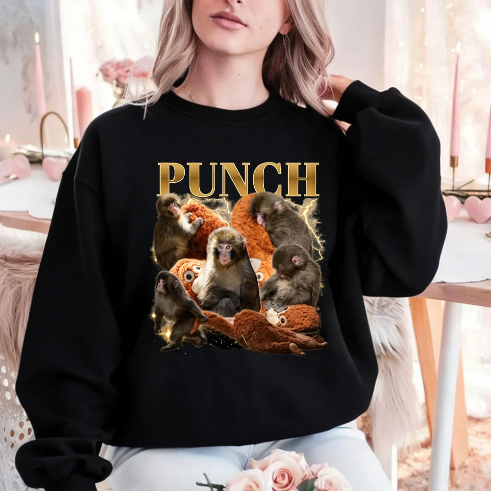 

Edgy Bold Gradient PUNCH Lightning Sparkle Monkey Collage Pullover Sweatshirt Trendy Casual Wear Dynamic Retro Luxury Graphic