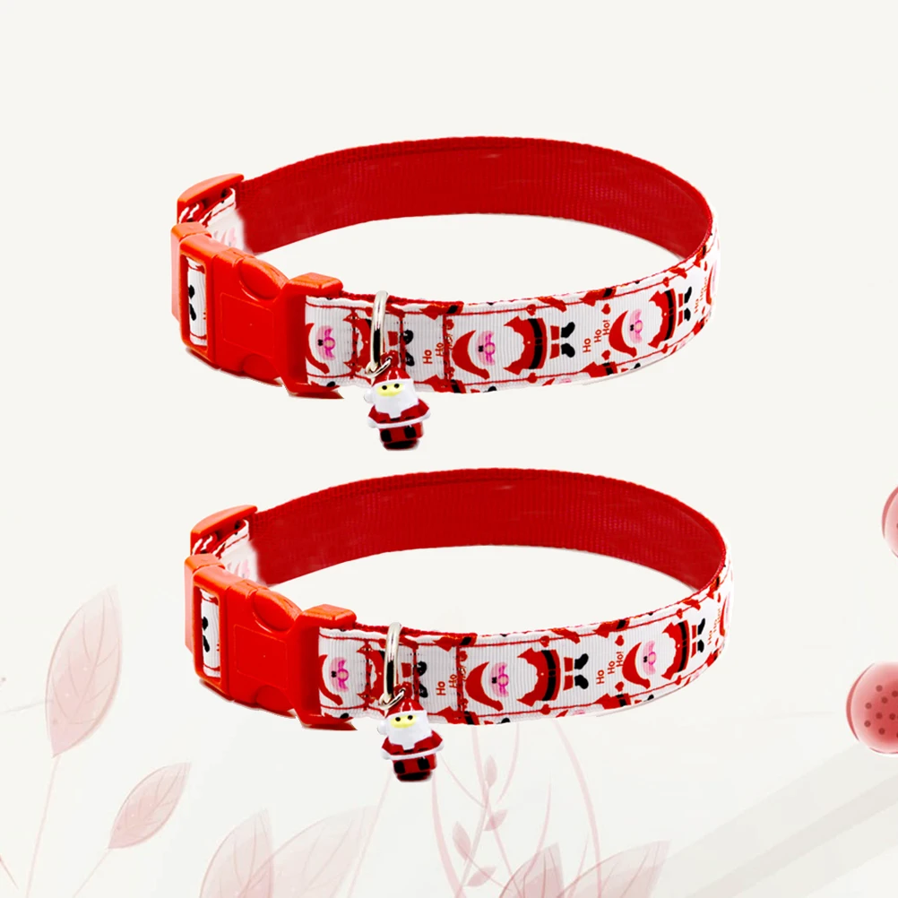 

2pcs Christmas Pet Dog Cat Collar Santa Claus Printed Collars For Small Dogs Pet Supplies Nylon Adjustable Necklaces - Size S