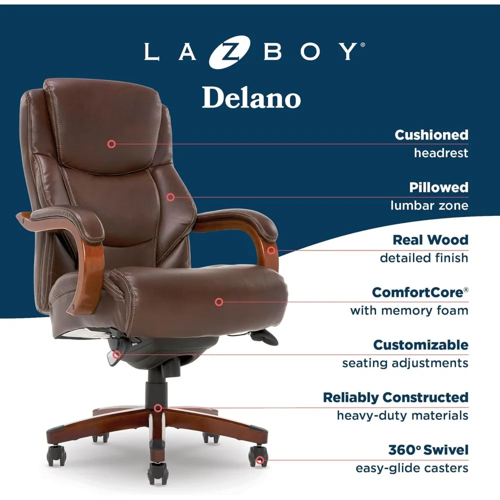 كرسي مكتب تنفيذي كبير وطويل من La-z-boy delano، وسادة مريحة لمنتصف الظهر، دعم قطني، مريح من إسفنج الذاكرة المريحة #4