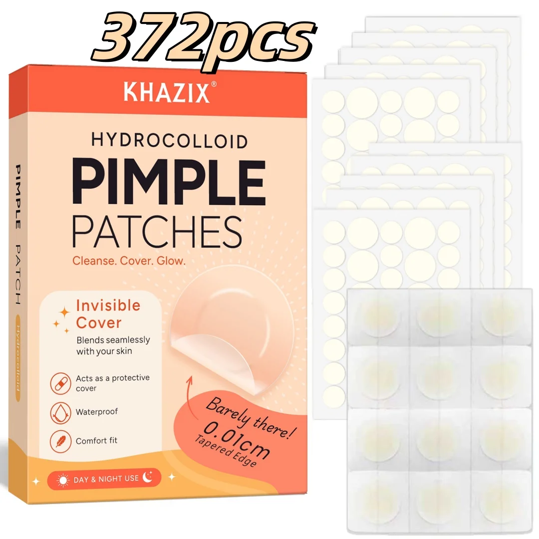 KHAZIX 372PCS Hydrocolloid Pimple Patches, Invisible Blemish Covers, Ultra-Thin Breathable Waterproof Face Stickers