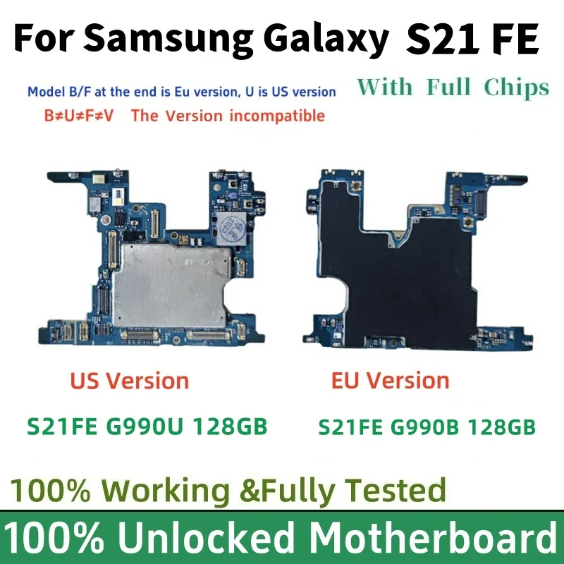 Fully Tested Logic Board for Samsung Galaxy S21 FE G990U G990B Motherboard Unlocked with Full Chips, 100% Working Mainboard