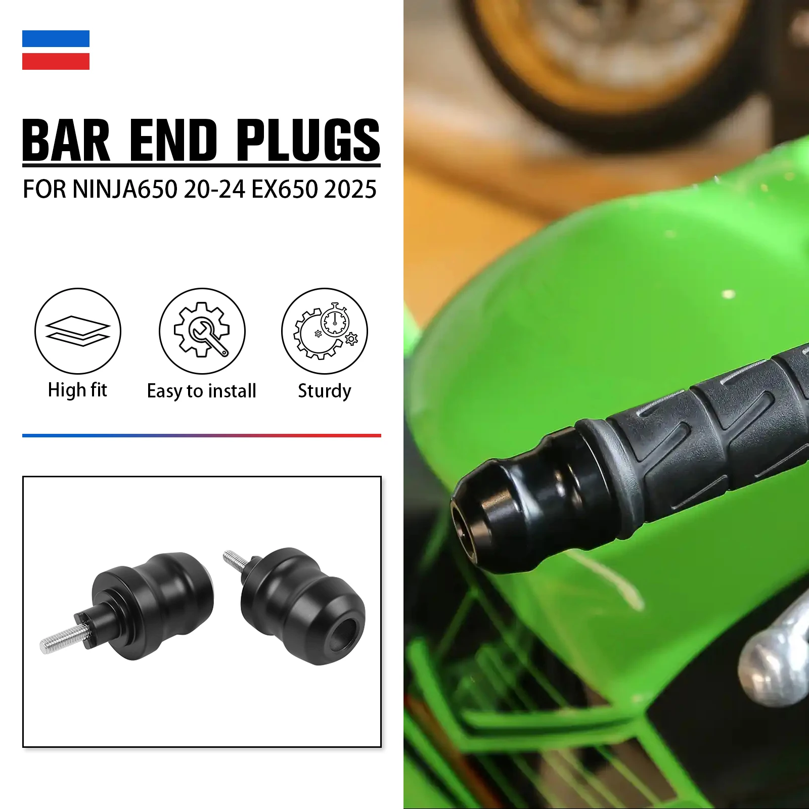 For Kawasaki NINJA650 2020-2024 EX650 2025 UP Motorcycle Handlebar Grips Ends Handle Bar End Plug Cap Slider Counterweight Cover